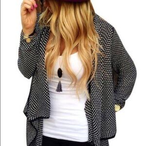 Mauve Puff Knit Black & White Open Front Cardigan